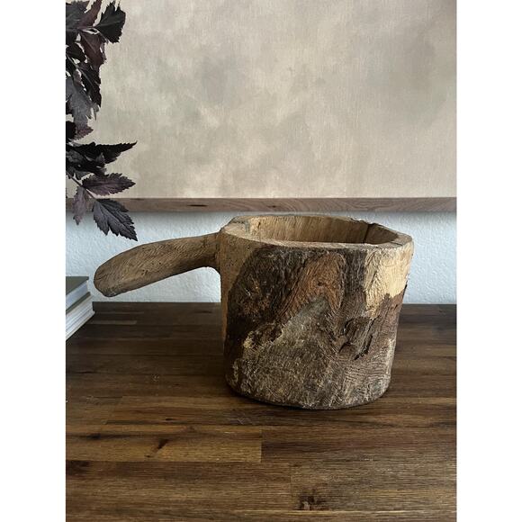 Antique Wood Mortar With Handle